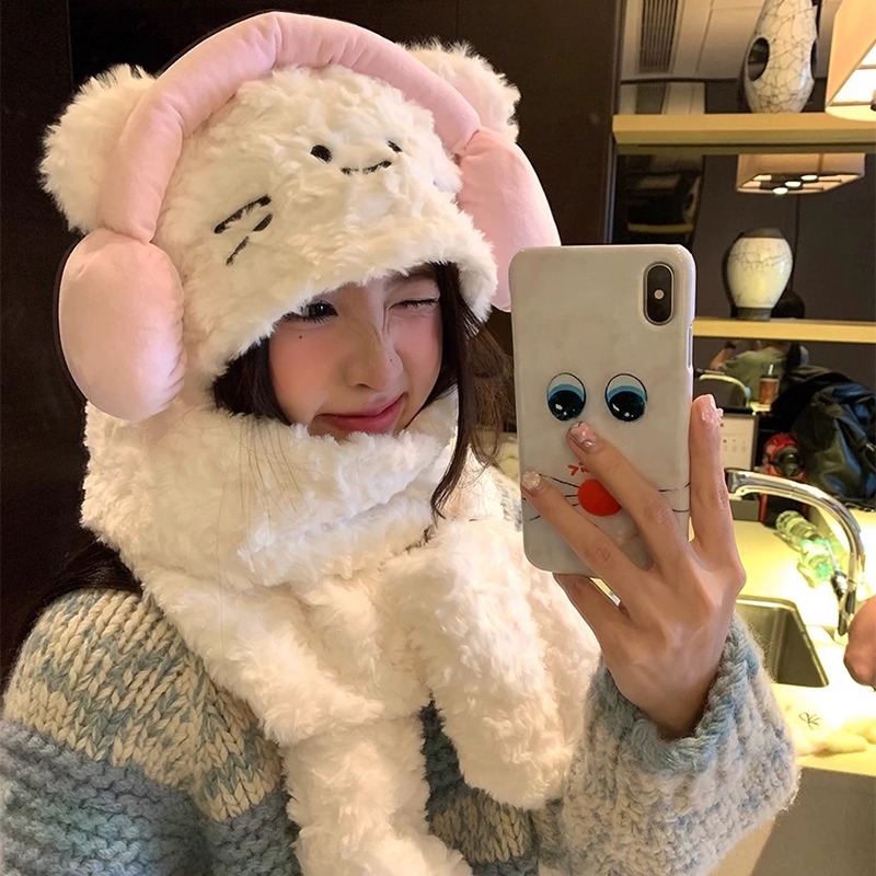 护耳围脖帽子手套一体冬季毛绒绒