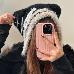 可爱小熊帽子女2025新款亚比风甜酷针织帽冬季加厚保暖毛绒护耳帽