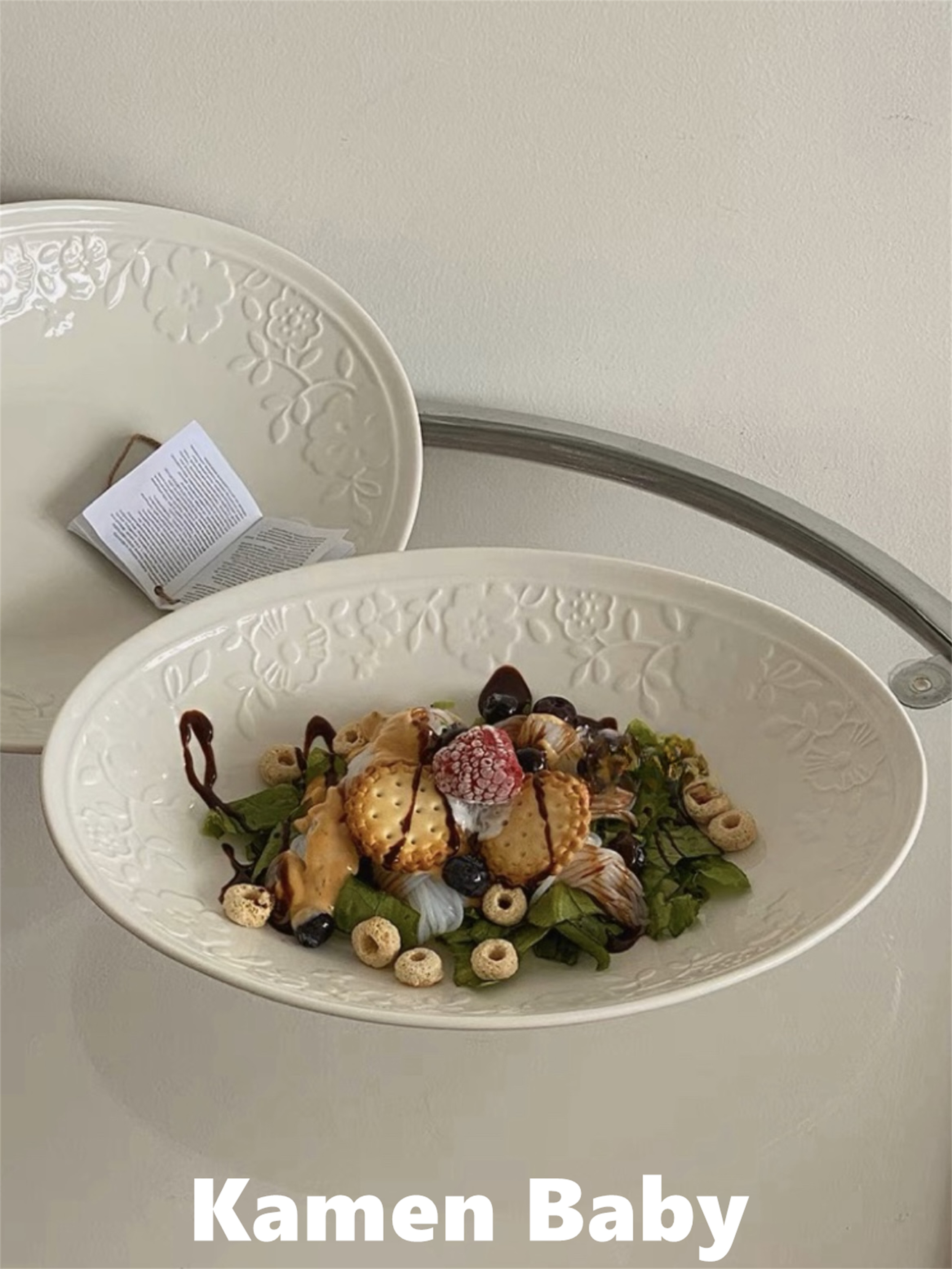 纯白ins浮雕椭圆盘大容量10英寸