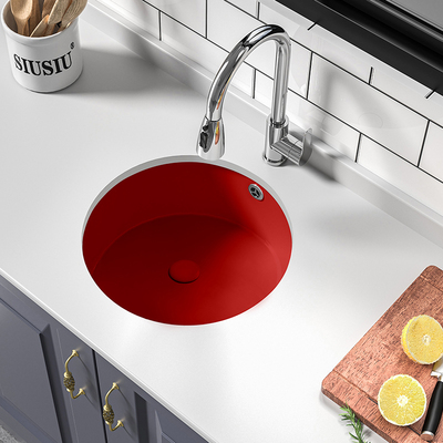 红色正圆形陶瓷平底洗碗池大单槽洗手池嵌入式台下盆面盆菜盆水槽
