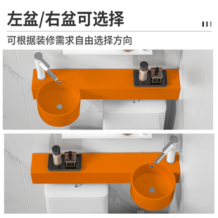 橙色一体式 带台面壁挂盆窄长马桶上洗手水池墙角陶瓷洗脸洗漱面盆