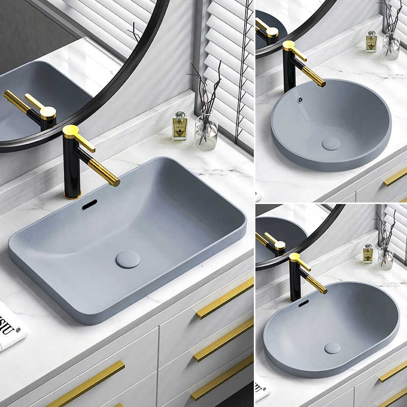 灰色台中盆半嵌入式陶瓷洗漱盆椭圆形方形圆形洗脸盆台盆洗手盆