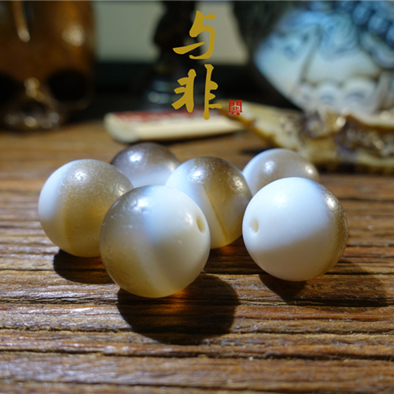 与非先生 复刻藏传黑白珠药师珠糖球唐球玛瑙圆珠菩提籽手串顶珠