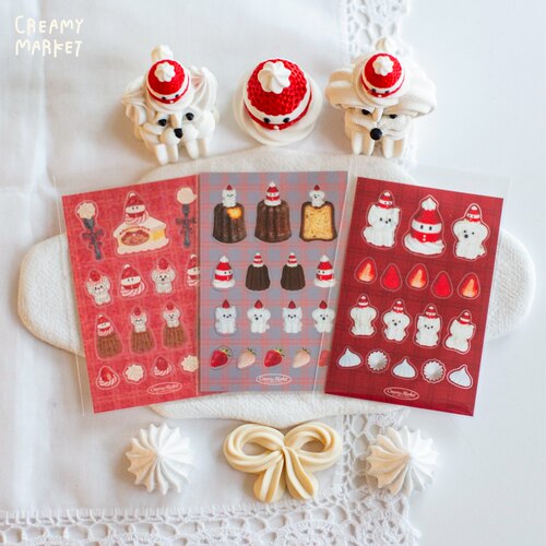 CreamyMarket一朵奶油草莓奶油小狗贴纸手账装饰素材