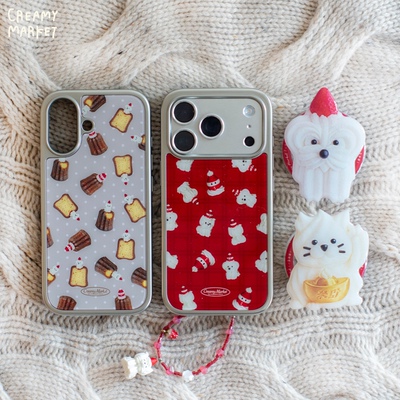 CreamyMarket一朵奶油草莓奶油狗镀银手机壳iPhone17亚克力磁吸