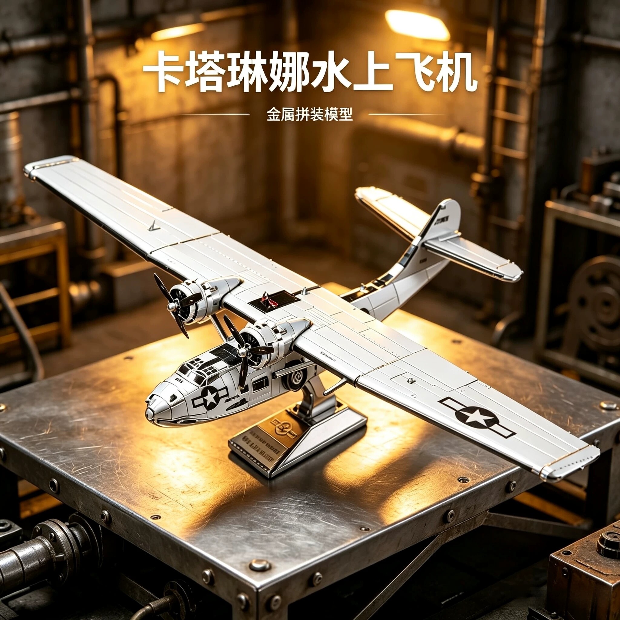 金属卡塔琳娜水上飞机 手工DIY拼装模型3D立体拼图高难度玩具摆件