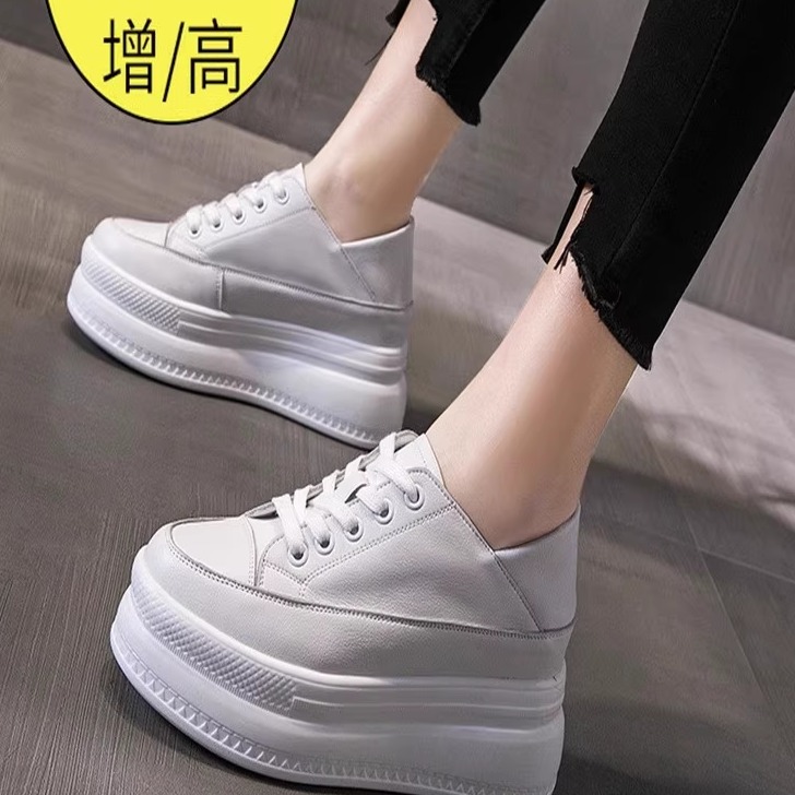 潮牌真皮小白鞋女2025春秋新款内增高8CM两穿松糕厚底休闲小个子
