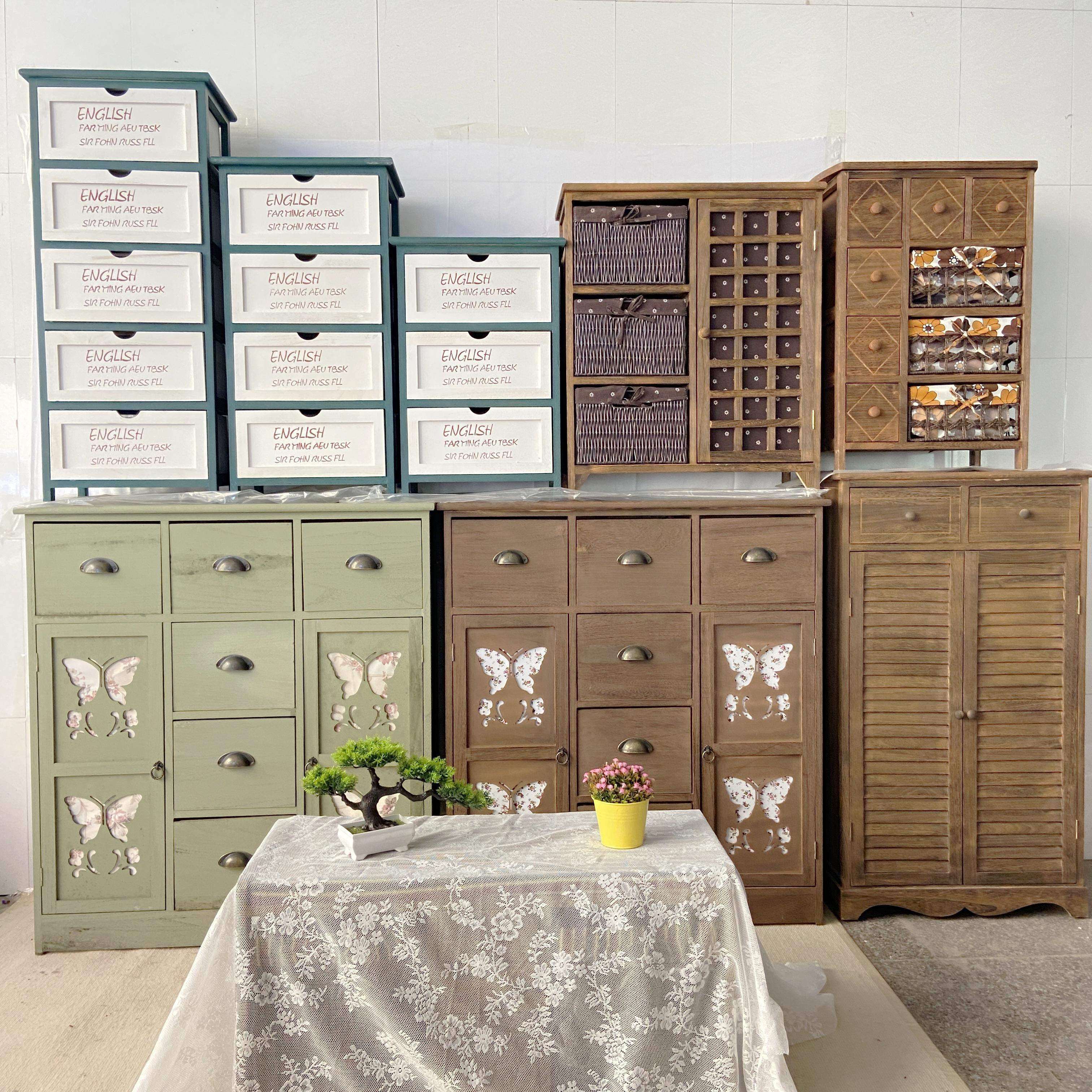 孤品田园美式复古床头柜收纳柜马门柜玄关柜木质藤编柜抽屉编织柜