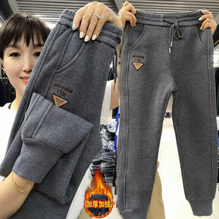 高腰束脚百搭哈伦长裤 女加绒加厚保暖卫裤 纯棉羊羔毛休闲裤 秋冬款