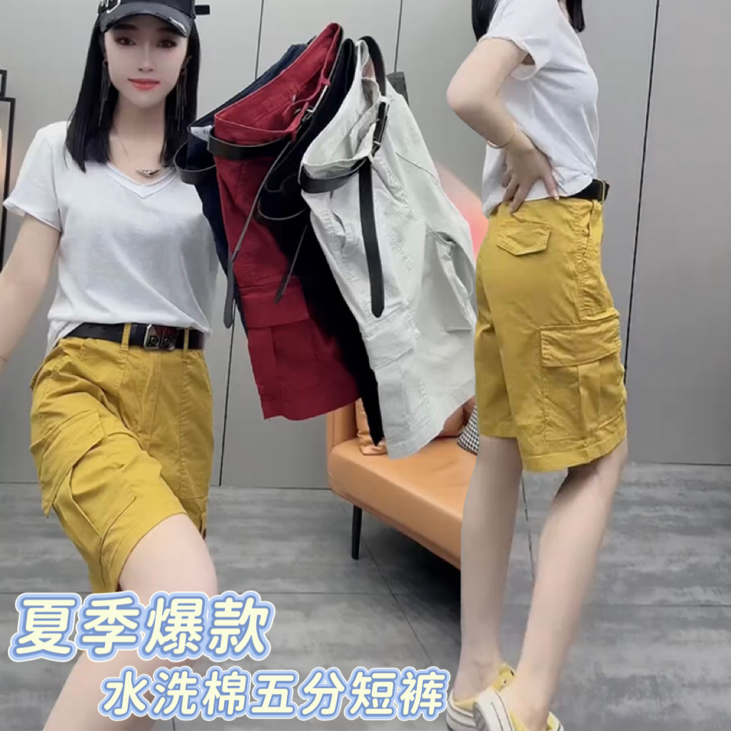 夏季薄款水洗棉五分工装裤女士洋气显瘦舒适透气百搭直筒休闲短裤