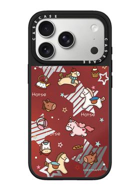 C家红色条纹星星小马适用iphone17promax手机壳16pro苹果15磁吸MagSafe镜面14plus卡通13可爱12新年Air马年
