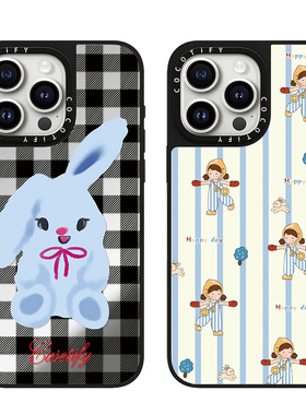 C家黑色格子兔子适用苹果16promax手机壳iphone15pro保护套14镜面MagSafe磁吸13日韩卡通12可爱17潮牌新款