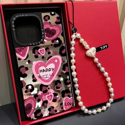 C家爱心豹纹字母适用苹果16promax手机壳iphone15pro镜面MagSafe磁吸14plus甜酷少女13日韩12网红17