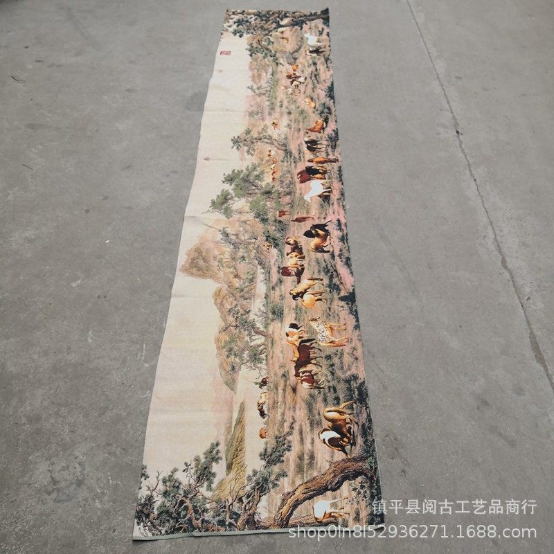 织锦画丝织刺绣清郎世宁百骏图群马图挂件古玩收藏摆件挂件工艺品