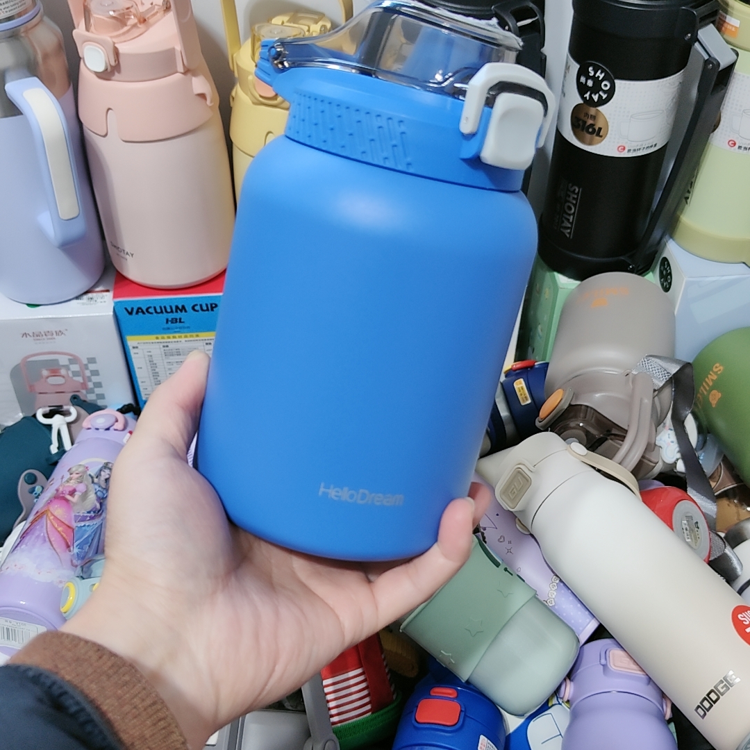 大牌吨吨保温杯手提双饮蓝色1000毫升