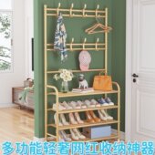 多功能网红衣帽架卧室客厅玄光转角置物架轻奢加粗鞋 架家用挂包架