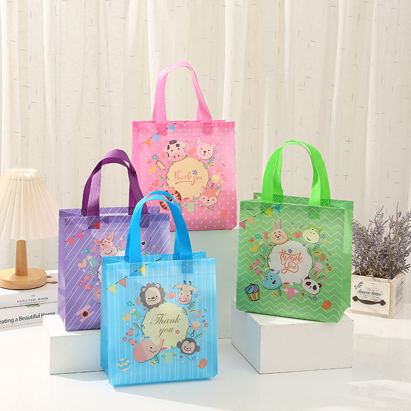 外卖商场包装袋收纳袋无纺布卡通动物手提袋防水印花童趣购物袋子