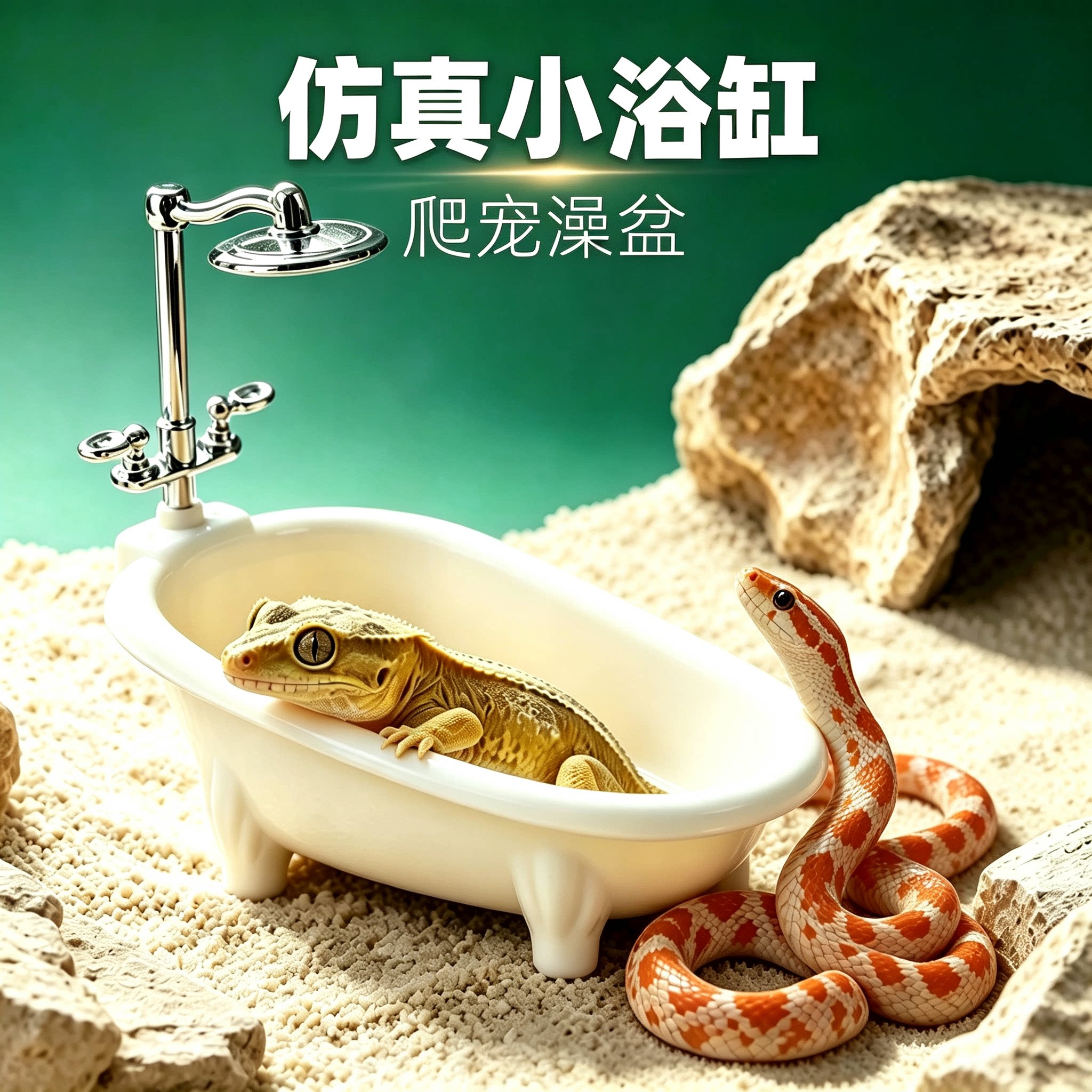 爬宠造景摆件蜥蜴守宫玩具迷你浴缸洗澡浴盆睫角宠物蛇水盆清理