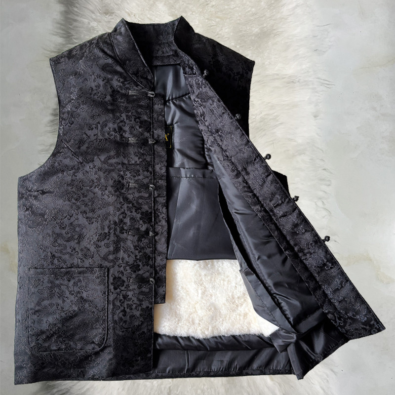 中老年唐装羊毛马甲冬季皮毛一体