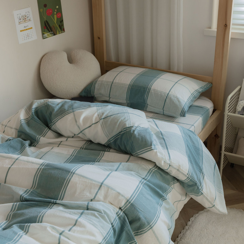 大学生日式风水洗棉单人床三件套