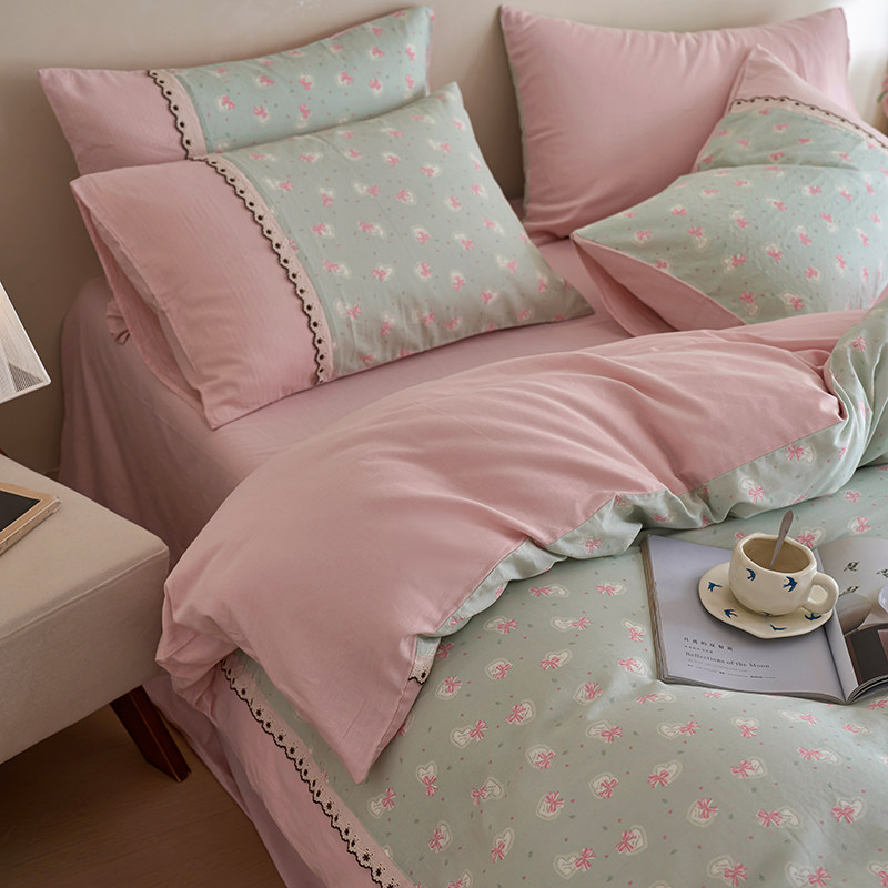 小香风法式花边款全棉双层纱套件