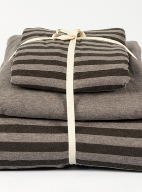 无印天竺棉四件套良品全棉针织裸睡条纹被套纯棉床笠纯色床单床品