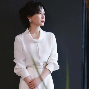 高级定制陈数同款 气质春夏 白色重磅哑光真丝衬衫 女OL优雅通勤时尚