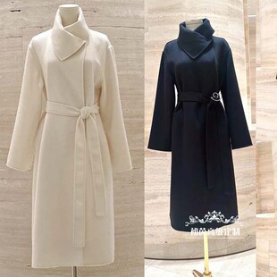 高级定制赵雅芝明星同款乳白色羊毛羊绒大衣外套女中长款简约大牌