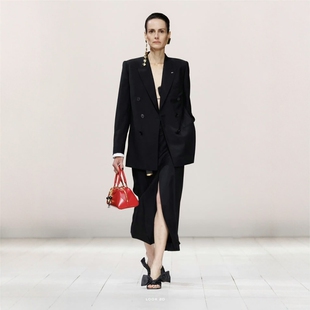 开叉半裙通勤商务OL套装 外套 西服 黑色羊毛西装 高级定制秀场同款