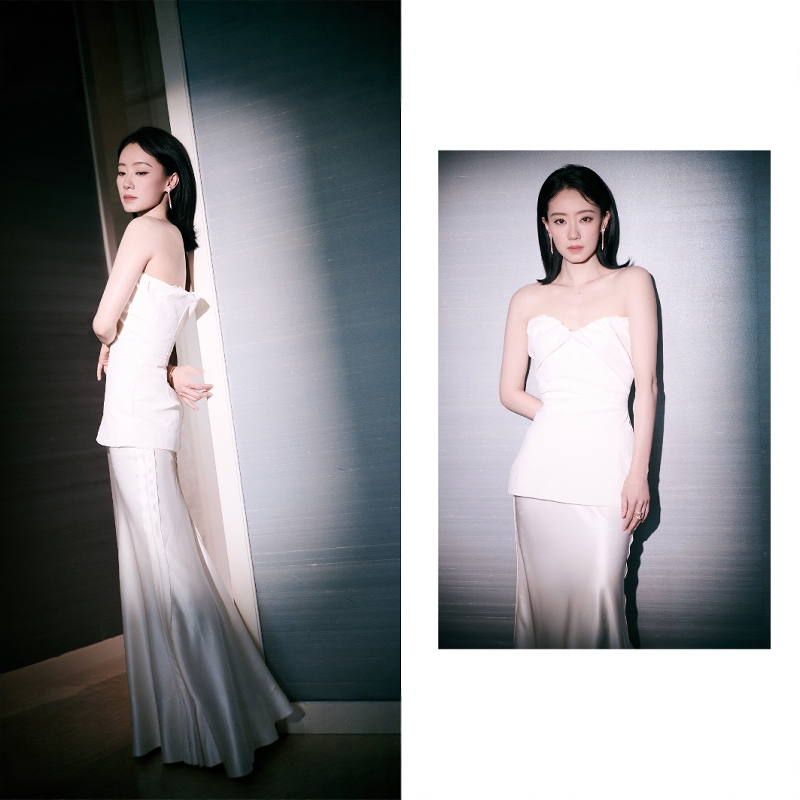时尚性感白色抹胸礼服裙两件套女