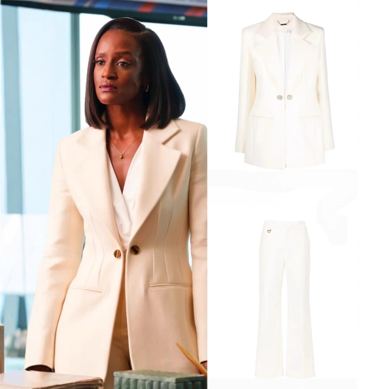 初茵秋冬新款女装简约高级感白色全羊毛西装套装裤女神范职场穿搭