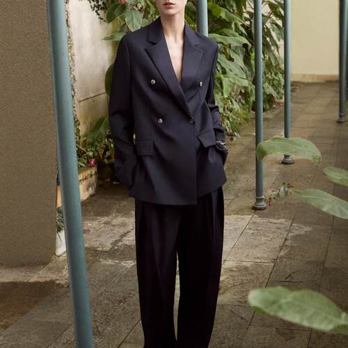 高级定制黑色职业女裤西装套装