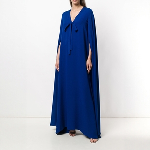私人高端定制宝蓝色真丝斗篷连衣裙简约大方端庄优雅知性宴会礼服