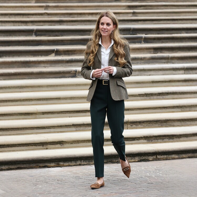 高级定制凯特王妃同款军绿色羊毛西装外套墨绿色裤子白色衬衫套装