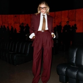 阔腿裤 高级定制欧美明星同款 套装 西装 两件宽松摩登 酒红色羊毛阔版