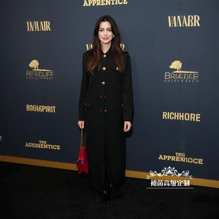 高端定制安妮海瑟薇同款黑色大衣羊毛外套长款修身英伦大牌秋冬新