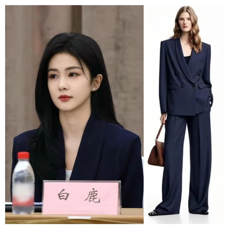 白鹿明星同款藏青色职业西装套装裤两件薄羊毛西服通勤OL商务正装