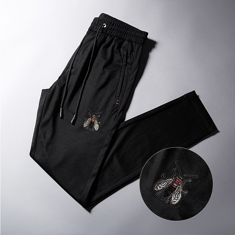2019夏季新款时尚昆虫绣花运动直筒冰丝修身裤薄款潮牌百搭男裤子在类目 男装, 休闲裤中 - 来自Buy2taobao.com提供专业的淘宝代购服务