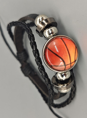 网红世界篮球比赛纪念手环编织皮革手链个性复古运动风欧美可调男