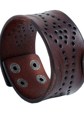 网红欧美新款宽皮镂空复古手链时尚百搭简约稳定男士饰品