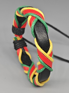 网红手环波西米亚热销牙买加红黄绿民族编织学生手链撞色条纹拼色