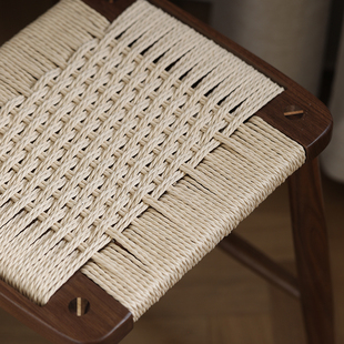 渡口木作 中古绳编凳实木凳黑胡桃木绳编凳梳妆凳i.