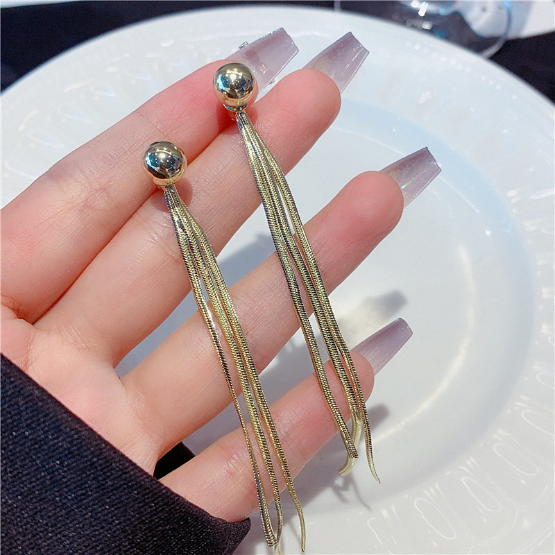 撤柜蛇骨链前后两戴长款流苏耳环气质设计耳坠网红同款高级感耳饰