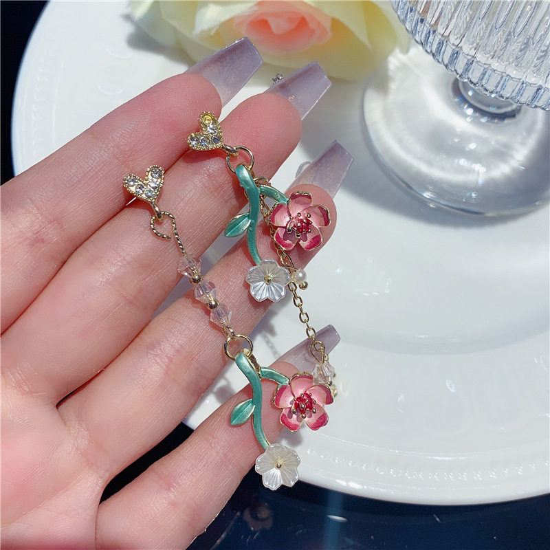 撤柜韩版气质不对称樱花耳环长款流苏珍珠网红耳坠女耳饰
