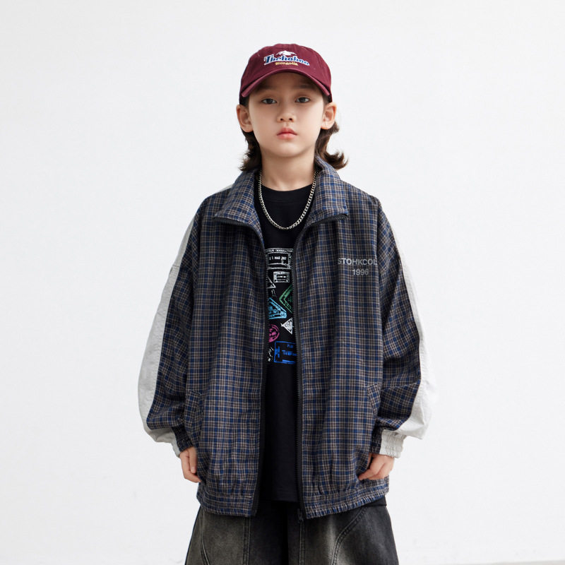 进口男童格子外套款新款儿童上衣长袖中大童季酷帅男孩装
