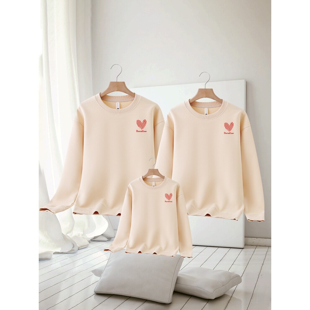 进口一家三四口卫衣亲子装线条印制logo全家装装长袖幼儿园园服