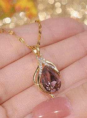 进口紫色天使之眼水晶气质试试百搭小众设计感网红项链可搭配耳环