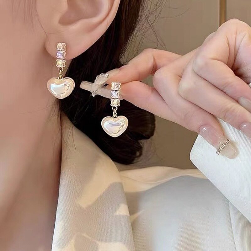 撤柜锆石珍珠爱心耳环高级感小众设计个性耳钉甜美精致优雅耳饰女