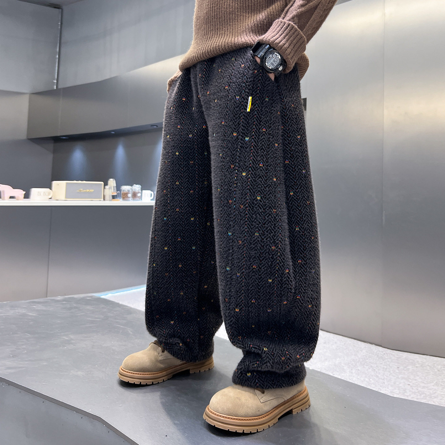 进口男童海马毛韩范直筒加绒裤子新款大儿童季加厚休闲裤潮