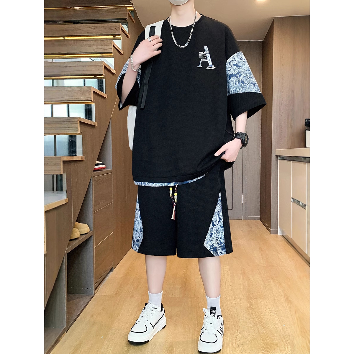今年潮牌青少年夏季短袖T恤潮流套装男初高中学生帅气大童休闲运